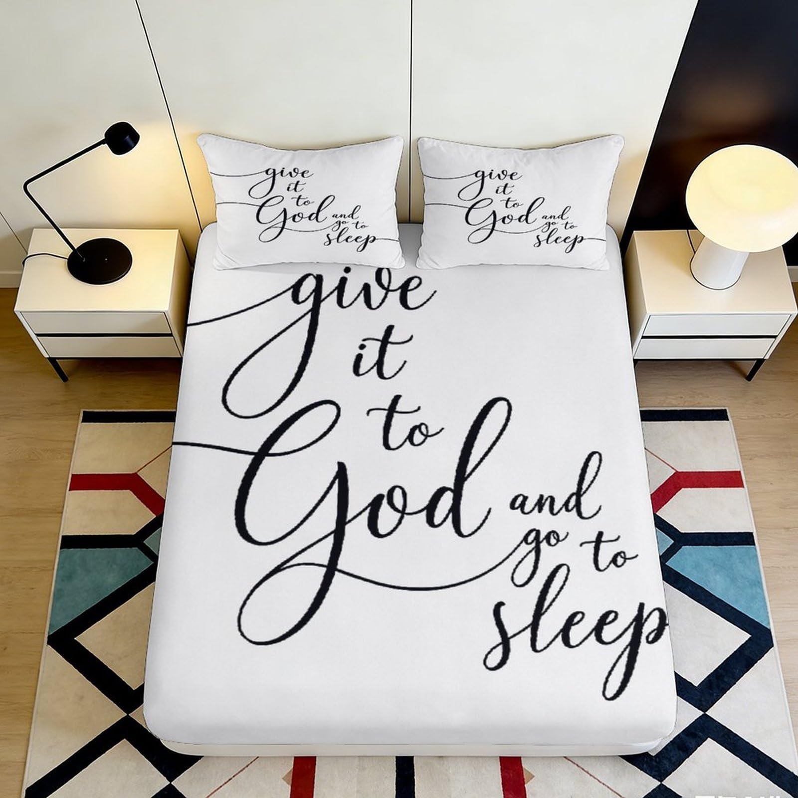 3D Printed Script Quote Fitted Sheet Microfiber Elegant Black White Mattress Cover for Bedroom Guest Room Decor 90x200x25cm