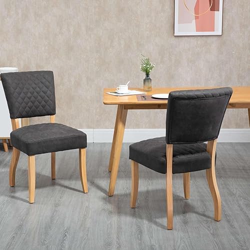 Miniatura 3 de Juego de 2 sillas de comedor tapizadas con elegante diseño de costuras de diamante, patas de madera maciza, fácil montaje, gris
