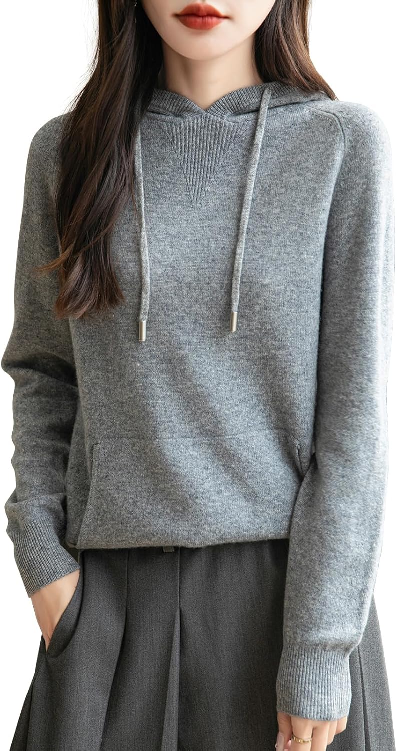 Women’s 100% Merino Wool Hoodies 2025 Fall Winter Warm Soft Sweater Long Sleeve Knitted Sweatshirt with Pocket Women’s 100% Merino Wool Hoodies 2025 Fall Winter Warm Soft Sweater Long Sleeve Knitted Sweatshirt with Pocket