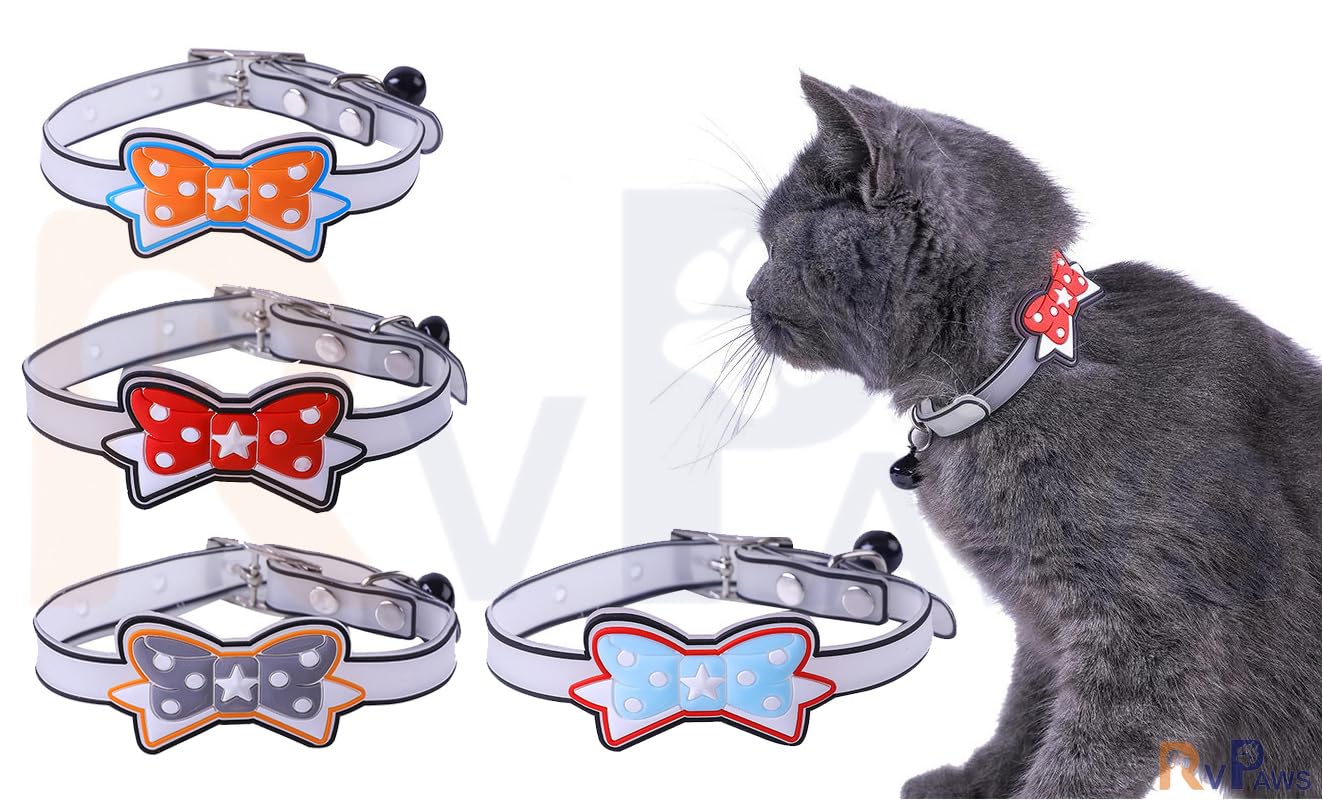 Woofy Silicone Cat Kitten Reflective Adjustable Collar Safety Buckle with Bells Cat Radium Adjustable Collar with Bell for Puppy/Kitten (Color May Vary) (Pack of 2, Design -1) (B0CLZT1LRS) Amazon Price History, Amazon Price Tracker