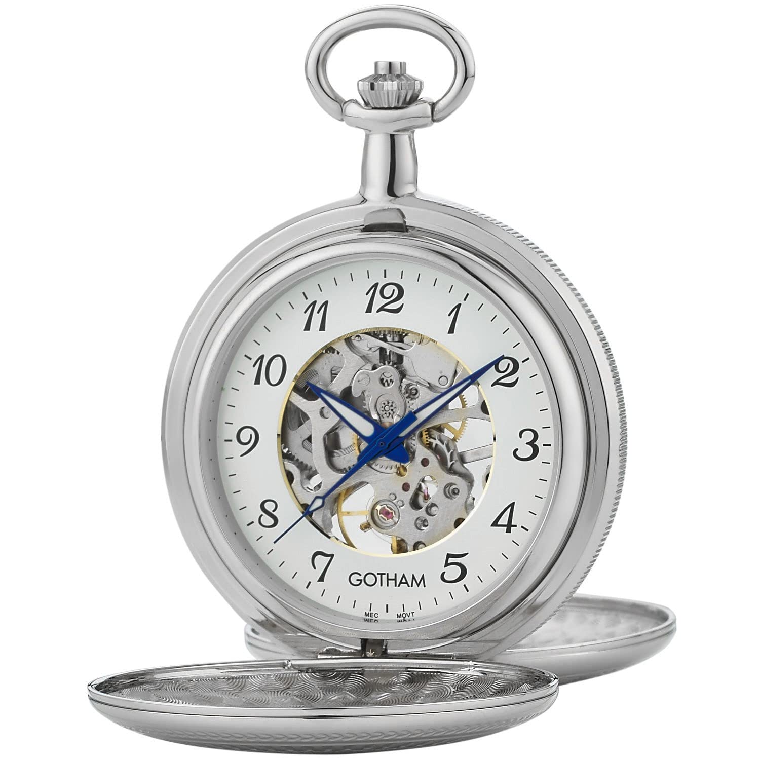 Gotham Men's Silver-Tone 17 Jewel Mechanical Double Cover Pocket Watch # GWC14051SA