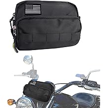 Larswon Motorcycle Handlebar Bag &ndash; Water Resistant Front Fork Pouch Storage Compatible with Cruiser, Softail, Dyna, Sportsters, Dirt Bike &amp; Bicycle | Detachable Strap | Customizable Patch Black