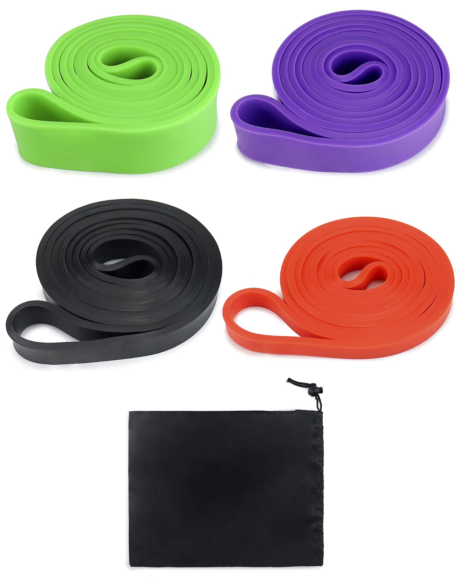 Set of 4 Resistance Bands Long Pull Up Bands with Storage Bag Perfect for Exercises at Gym and Home
