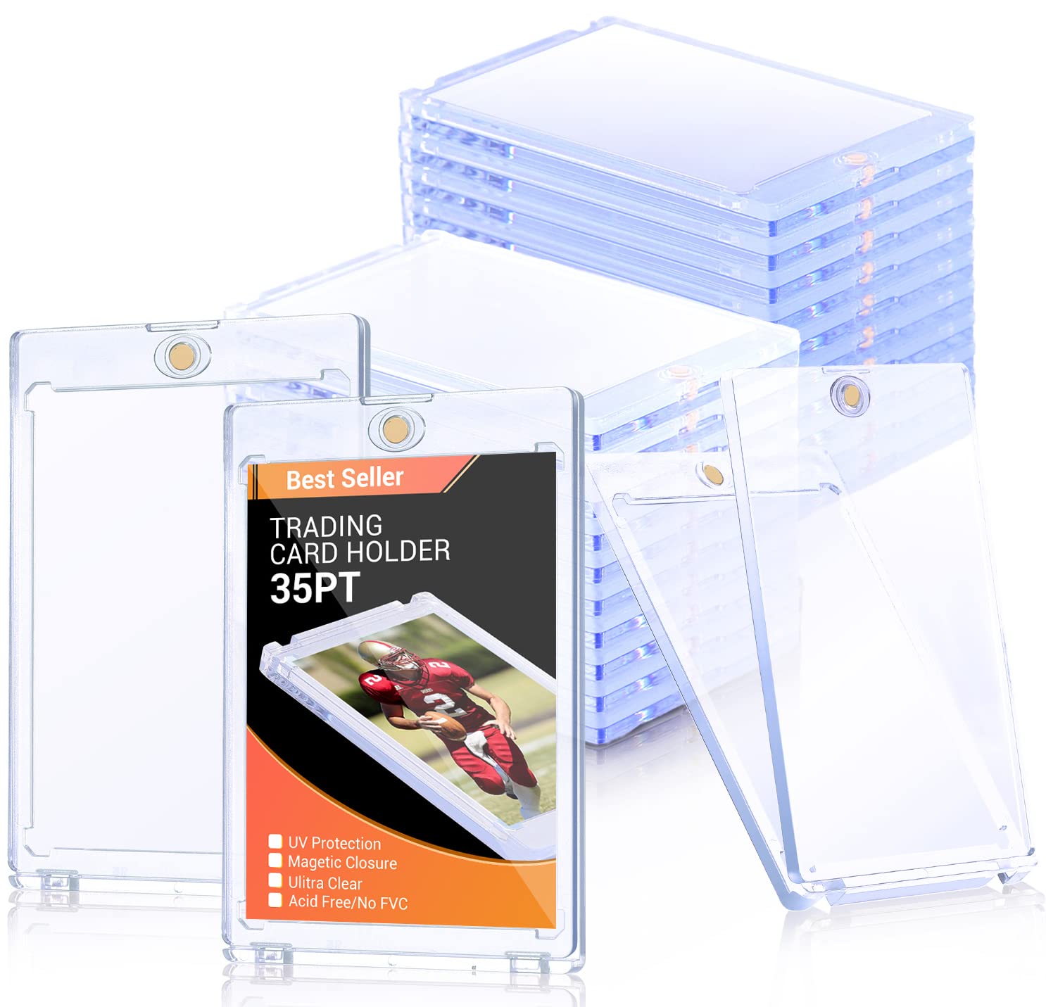 20 Pack - Magnetic Card Holder, 35PT Magnetic Trading Card Holder, Baseball Card Holder, Hard Acrylic Card Cases, Card Protector for Game Baseball Sports Card, Fit for Standard Card