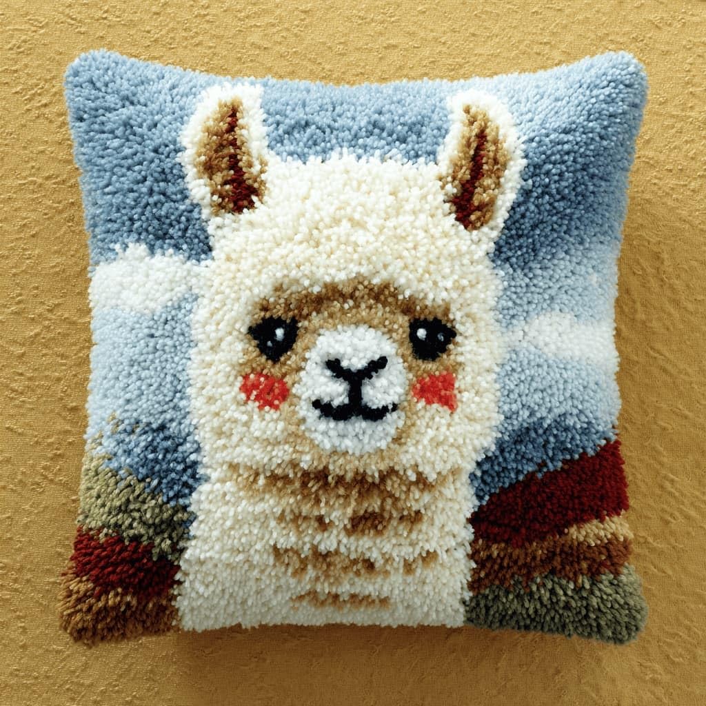 AxiangziK Latch Hook Cushion Kits,Alpaca DIY Needlework Pillow Cover Cushion Rug Making Kit,17X17Inch Handmade Embroidery Kits, Decorative Throw Pillow Cover for Sofa Cushions, Bedroom Decor