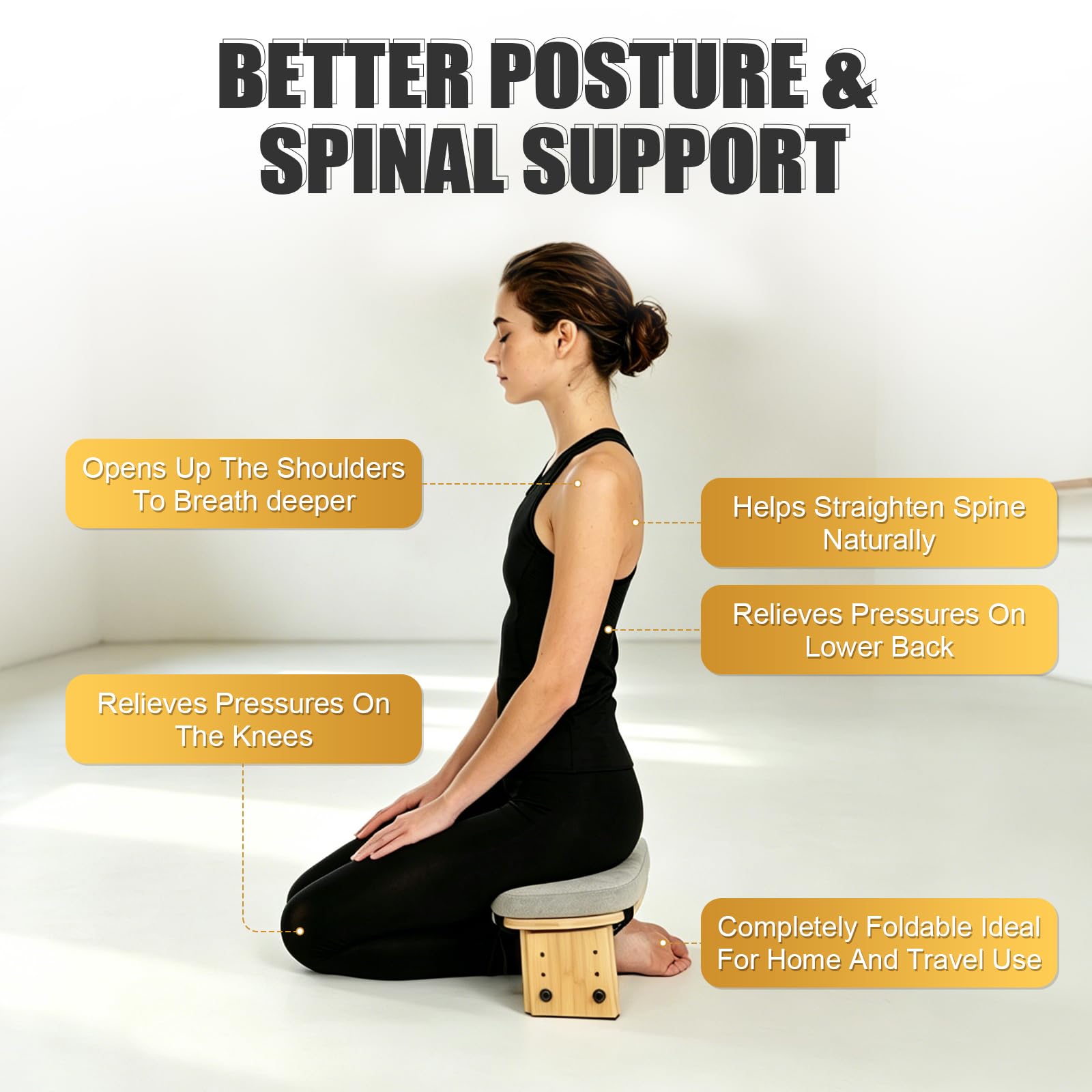 Banco de Meditación Plegable, Taburete ergonómico de bambú para Yoga, Taburete de meditación con cojín, Silla de meditación portátil con Bolsa de Transporte para arrodillarse, oración