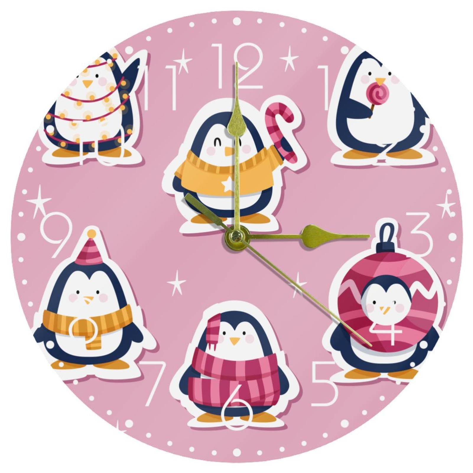 Horloge murale moderne silencieuse et ludique avec pingouins pour toute la famille