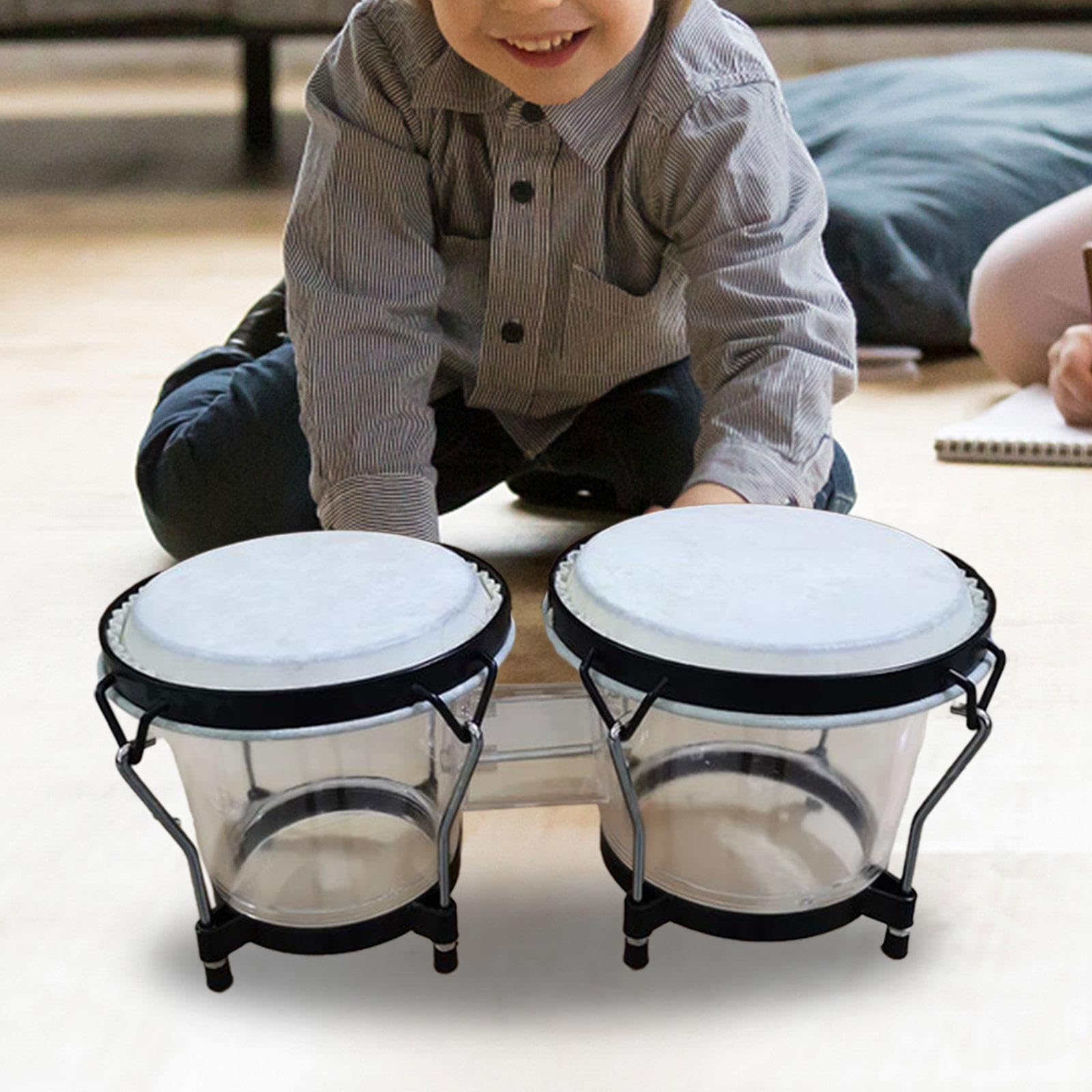 Ensemble de Bongos, Percussions, Bongos de 6 et 7 Pouces, Accordables, Instrument de Musique Portable et Artisanal, Tambour Africain à Main pour Début, Blanche