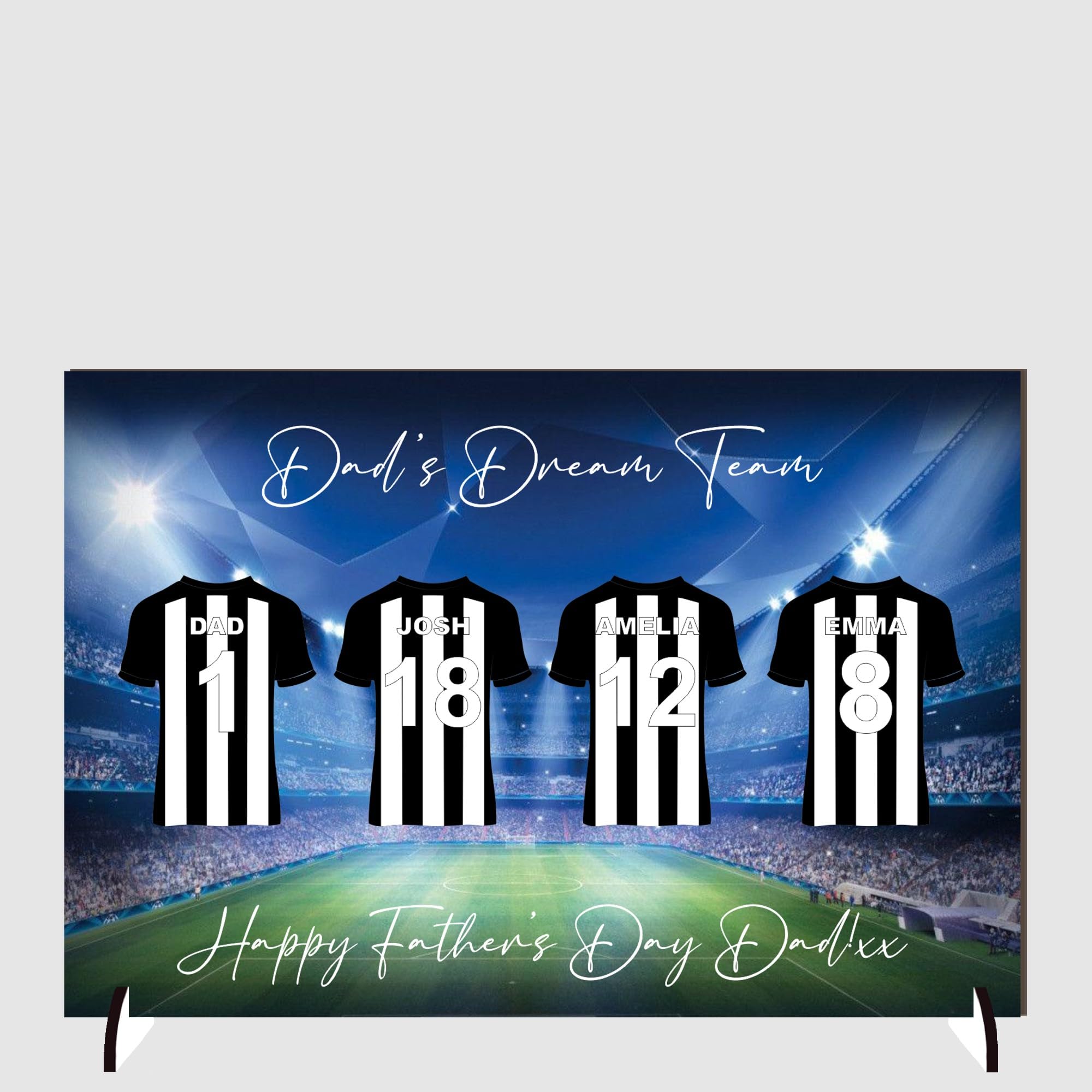 Personalised Football Plaque for Dads - Custom Family Dream Team Football Shirt Sign - Design for Father’s Day or Birthdays Daddy's No.1 Team The Best Dad (MDF Wood, 4 Shirts)