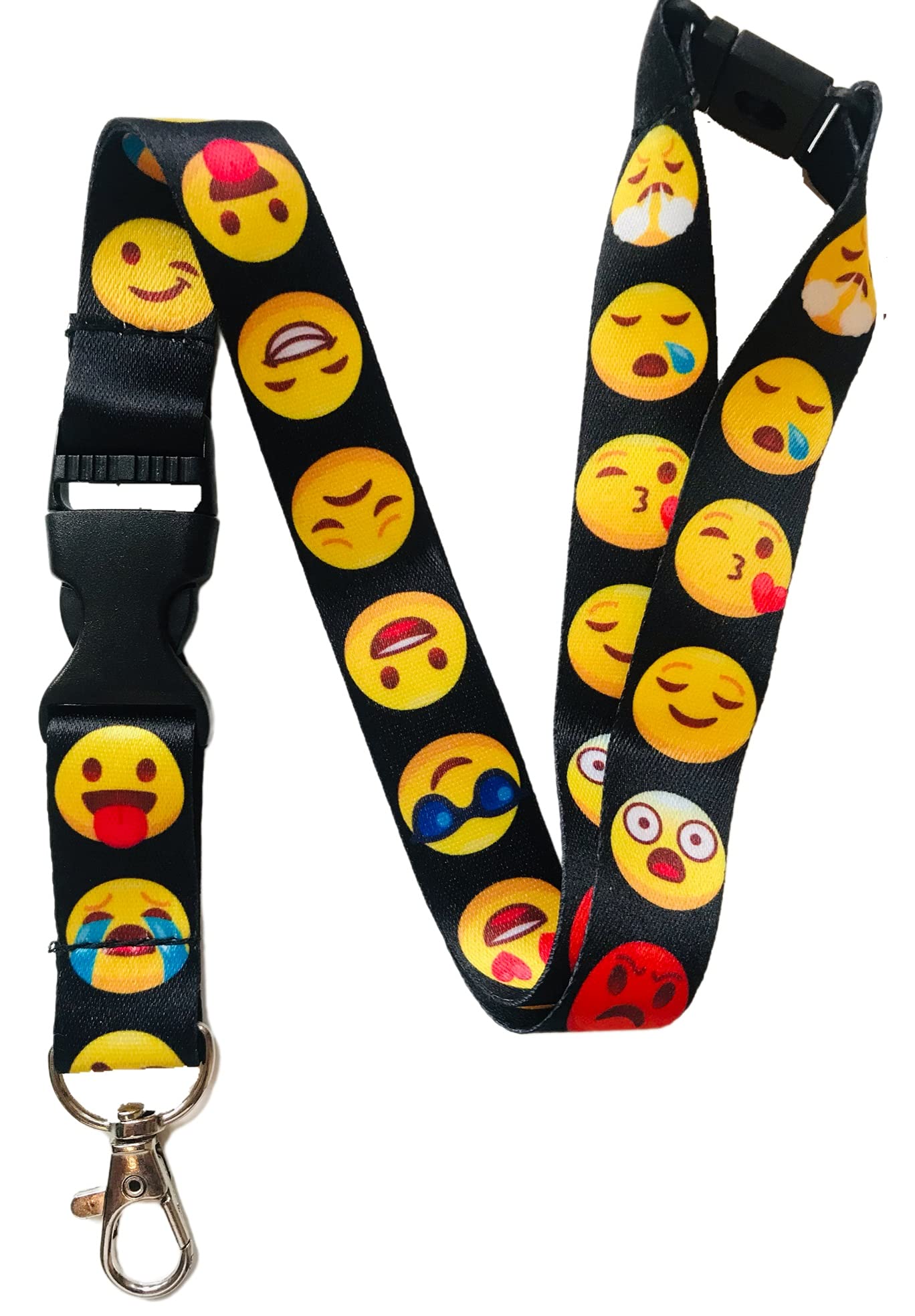 PAC Supplies Global Children's Size Emoji Lanyard With Safety Breakaway & Detachable Buckle Clip - Designed Exclusively For Childen (Black Emoji)