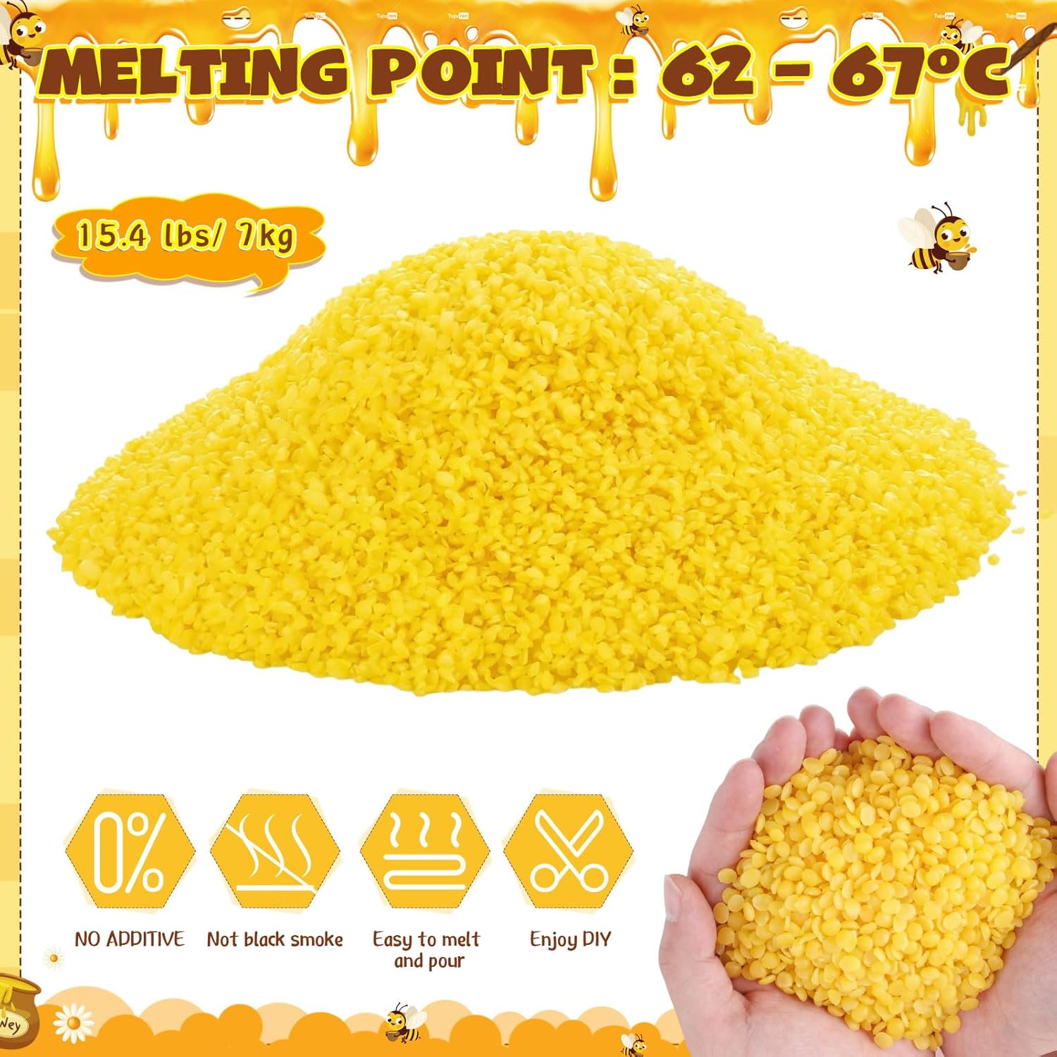 Lounsweer 15.4 lb Yellow Beeswax Pellets Beeswax for Candle Making, Body, DIY, Lip Balm, Soap and Lotion Making Supplies