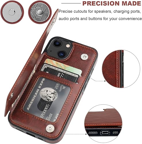 Miniatura 7 de ONETOP - Funda tipo cartera compatible con iPhone 13 con soporte para tarjetas, funda de piel sintética con ranuras para tarjetas, doble cierre