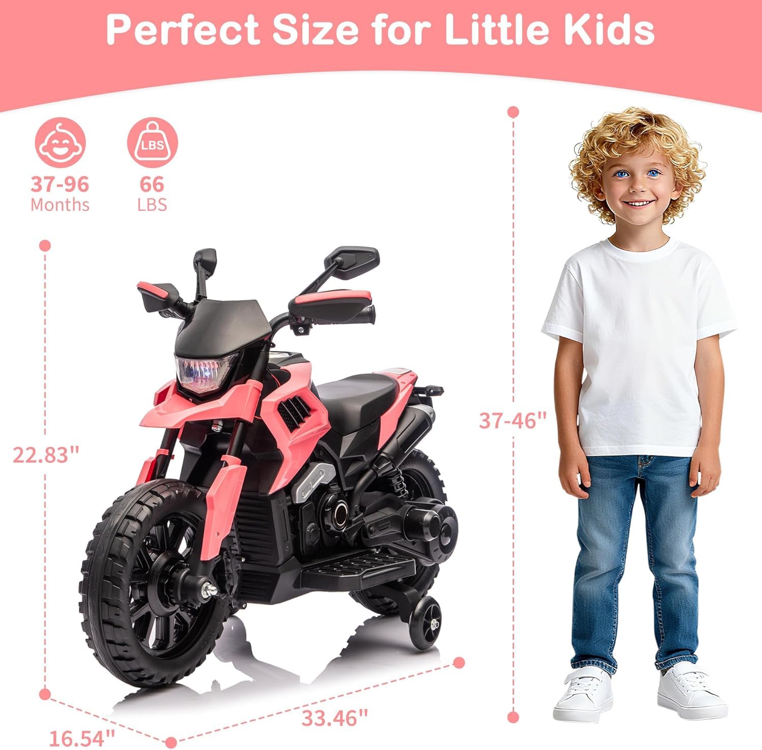 Moto elettrica per bambini 6 V, con 2 ruote stabilizzatrici, per 3-8 anni