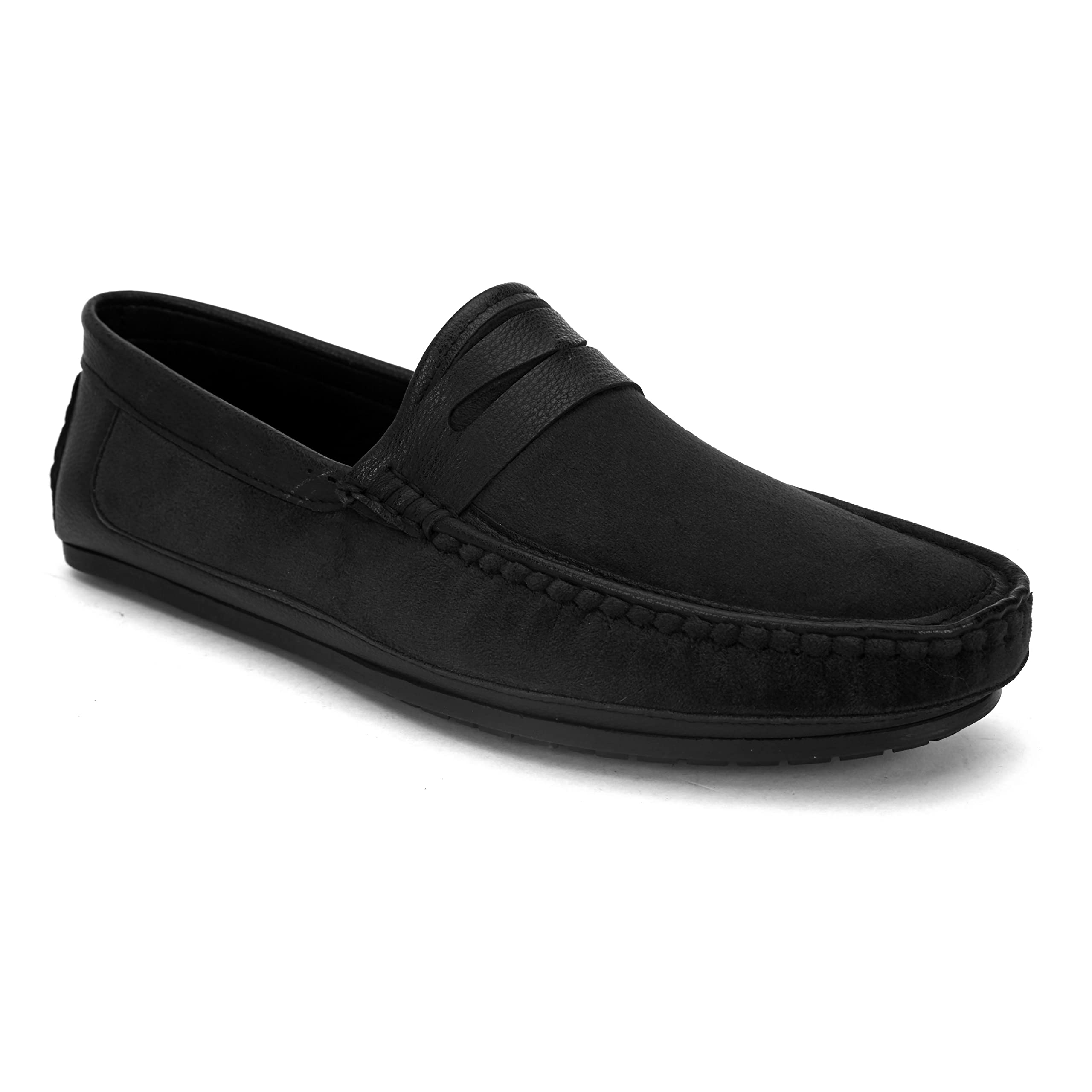 san frissco Men's Loafers Handcrafted Slip-On Shoes Leather Driving Suede Moccasin Soft Cushioned Footbed with TPR Sole Lightweight, Comfortable, Flexible for Party and Office 9 (Black)-picture-39