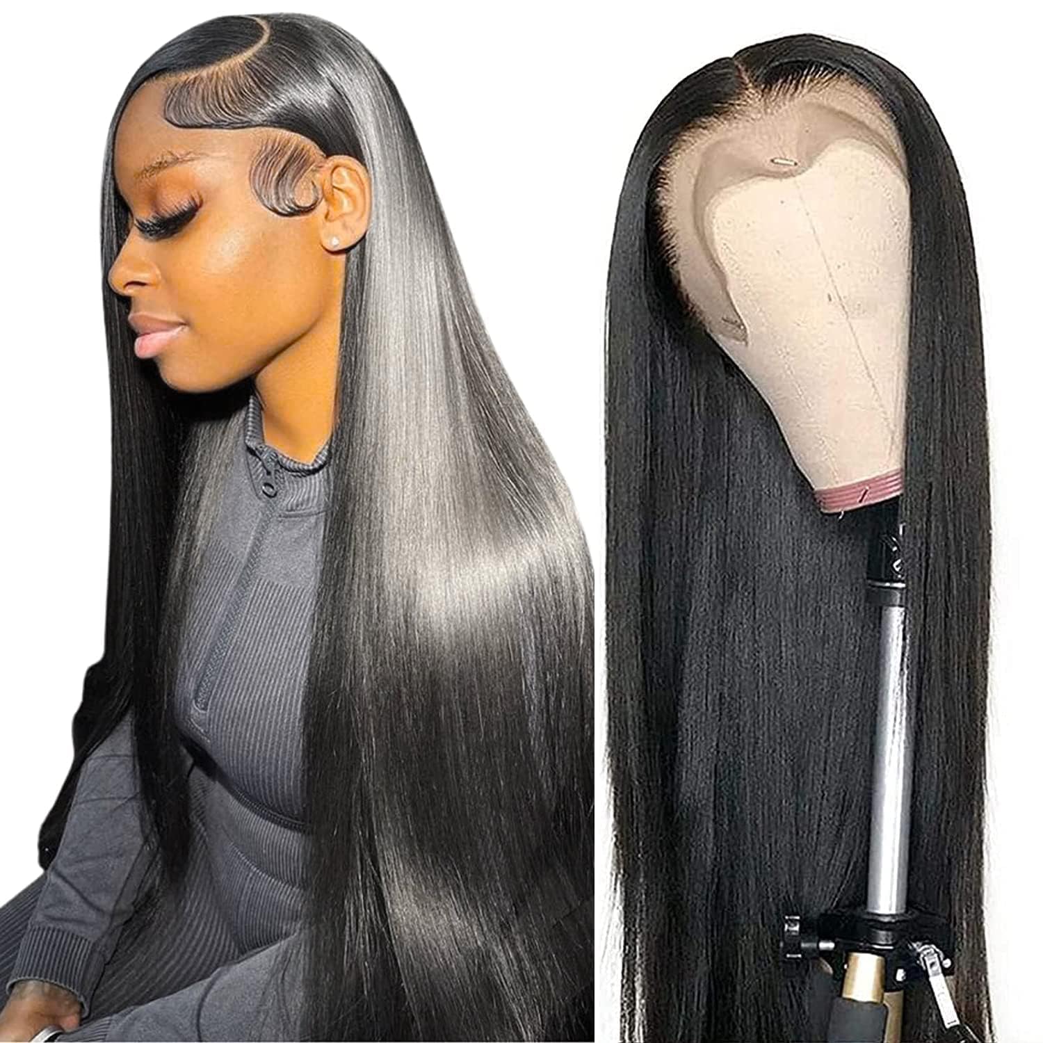 tobasew 13x6 Straight Lace Front Wigs Human Hair 200 Density HD Transparent Lace Frontal Human Hair Wigs for Women Glueless Wig Pre Plucked 28 Inch