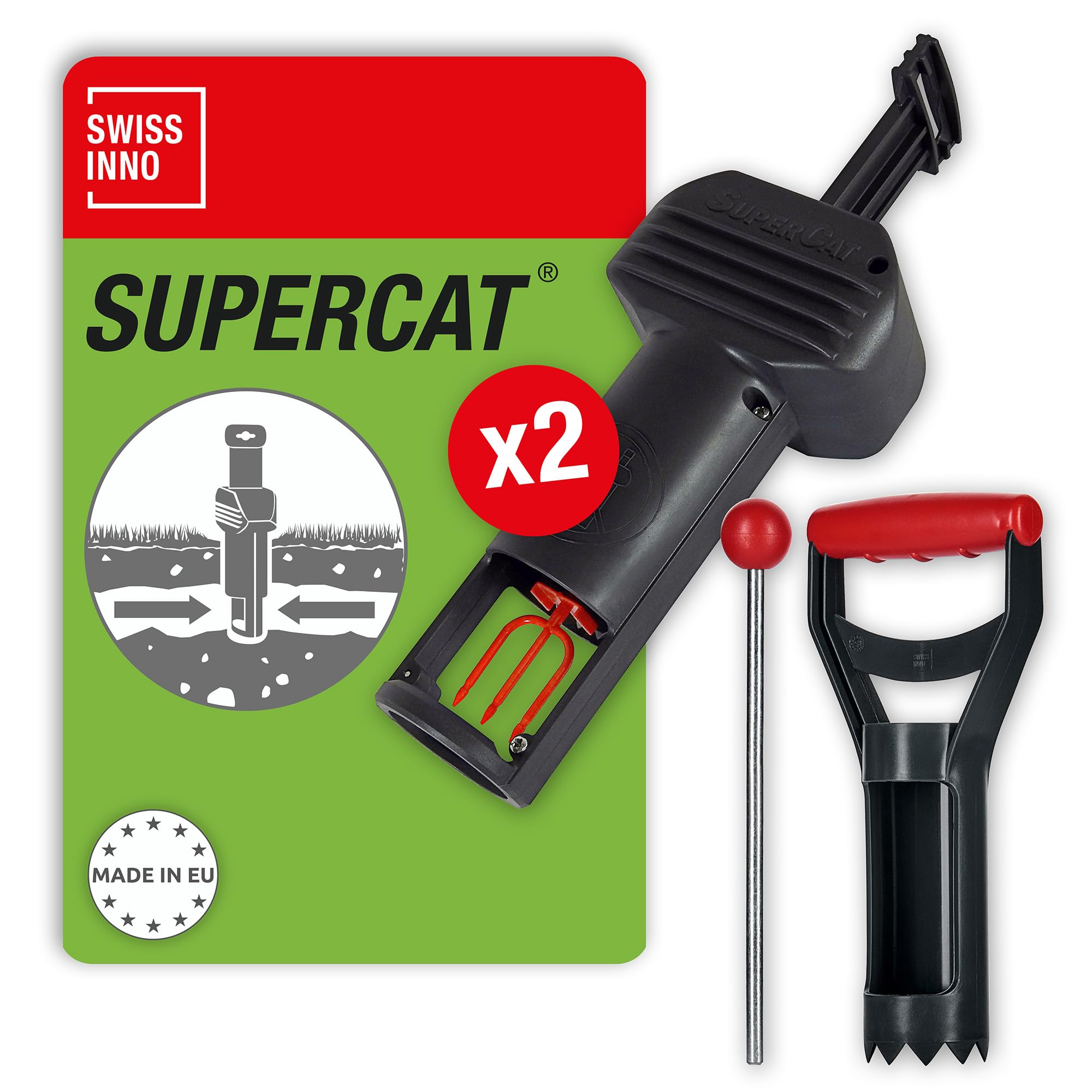 SWISSINNO Trappola per Arvicole PRO SuperCat con Set di Accessori | Trappola a Scatto Efficace Contro Topi di Campo e Arvicole, Meccanismo Brevettato, Sicura e Riutilizzabile | 2 Trappole + 1 Set