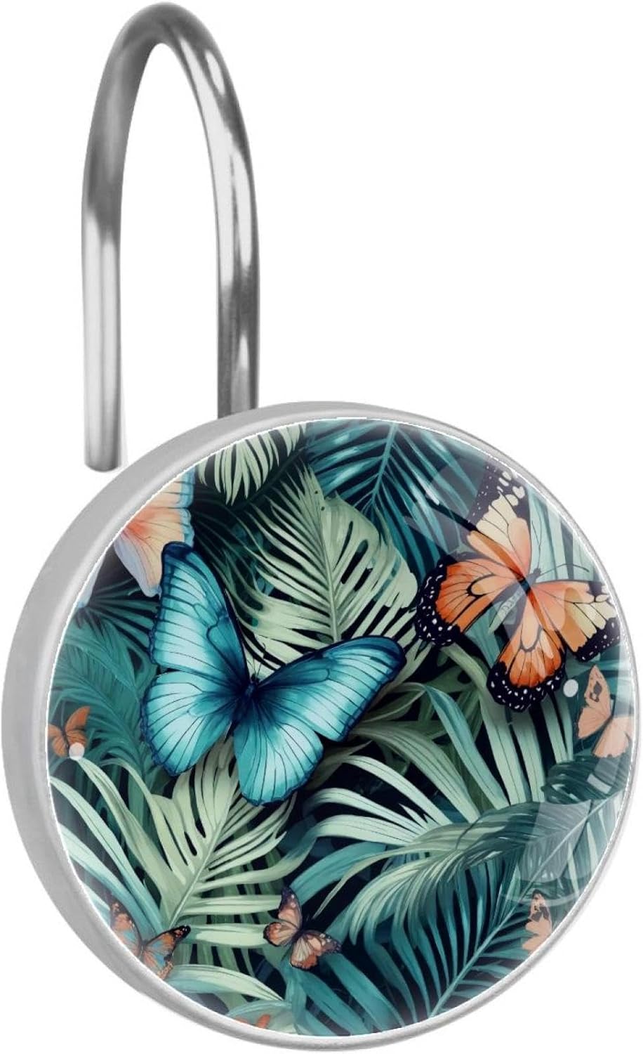 12PCS Round Shower Curtain Hooks, Hot Air Balloons Landscape Crystal Decorative Curtain Rings, Rustproof Shower Rings for Bathroom Home Decor