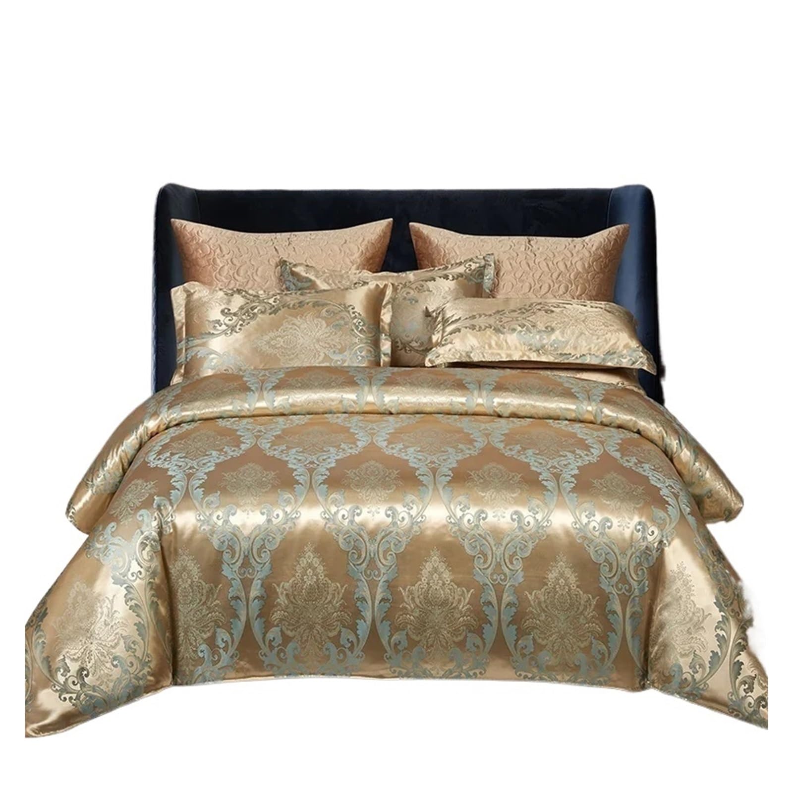 LuoAXINN Satin Bedding Set Jacquard King Size Bedding Set Luxury European Wedding Sets Queen American Satin Double Duvet Cover 220x240(Color11,SET_BED 2.0M 4PCS)