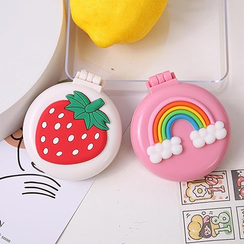 Miniatura 4 de 1 cepillo de pelo de viaje con mini espejo, cepillo de masaje redondo plegable portátil para niñas y mujeres, cuidado del cabello de fresa
