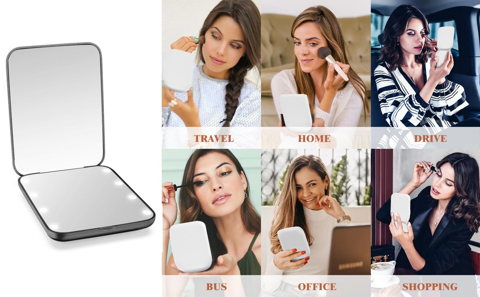 Giazee Lighted Travel Makeup Mirror - 1X/2X Magnifying Compact Mirror with LED, Portable Pocket-Sized Beauty Mirror for Handbag & Purse - Image 2