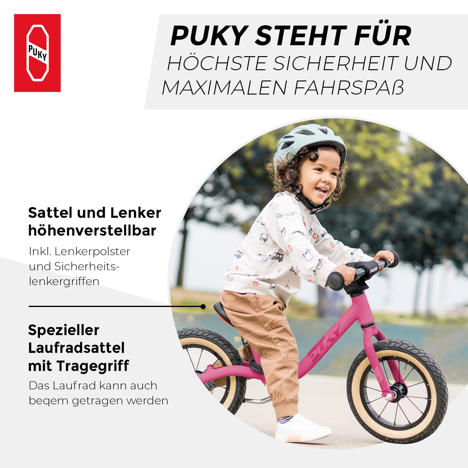 PUKY LR Light Laufrad Rosa | Hochwertige Luft-Bereifung | Niedriger Einstieg | Einstellbarer Lenker & Sattel | Sicherheitsfeatures | Stylisches Retro-Blau Design | Nur 3,3 kg | Ab 2 ½ Jahren