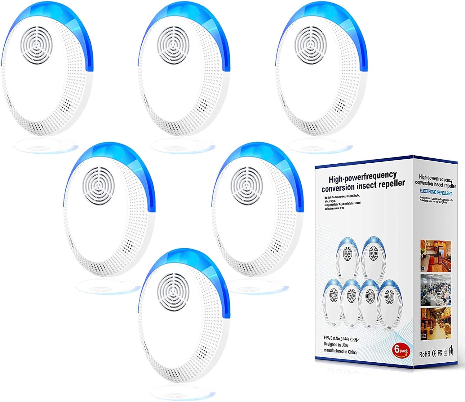 Ultrasonic Pest Repellent(6 Pack), 2020 Pest Control Ultrasonic Repeller, Electronic Repellant - Bug Repellent for Mice, Ant, Mosquito, Spider, Roach, Rat, Flea, Fly