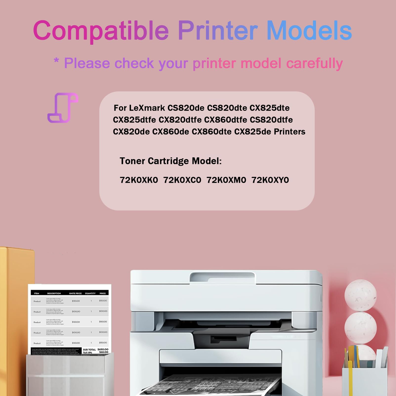 Do kompatybilnego wkładu z tonerem Lexmark, o dużej wydajności, pasującego do drukarek serii CS820de CS820dte CS820dtfe CX820de CX820dtfe CX825de CX825dte CX825dtfe CX860de,4Color-Large Yield