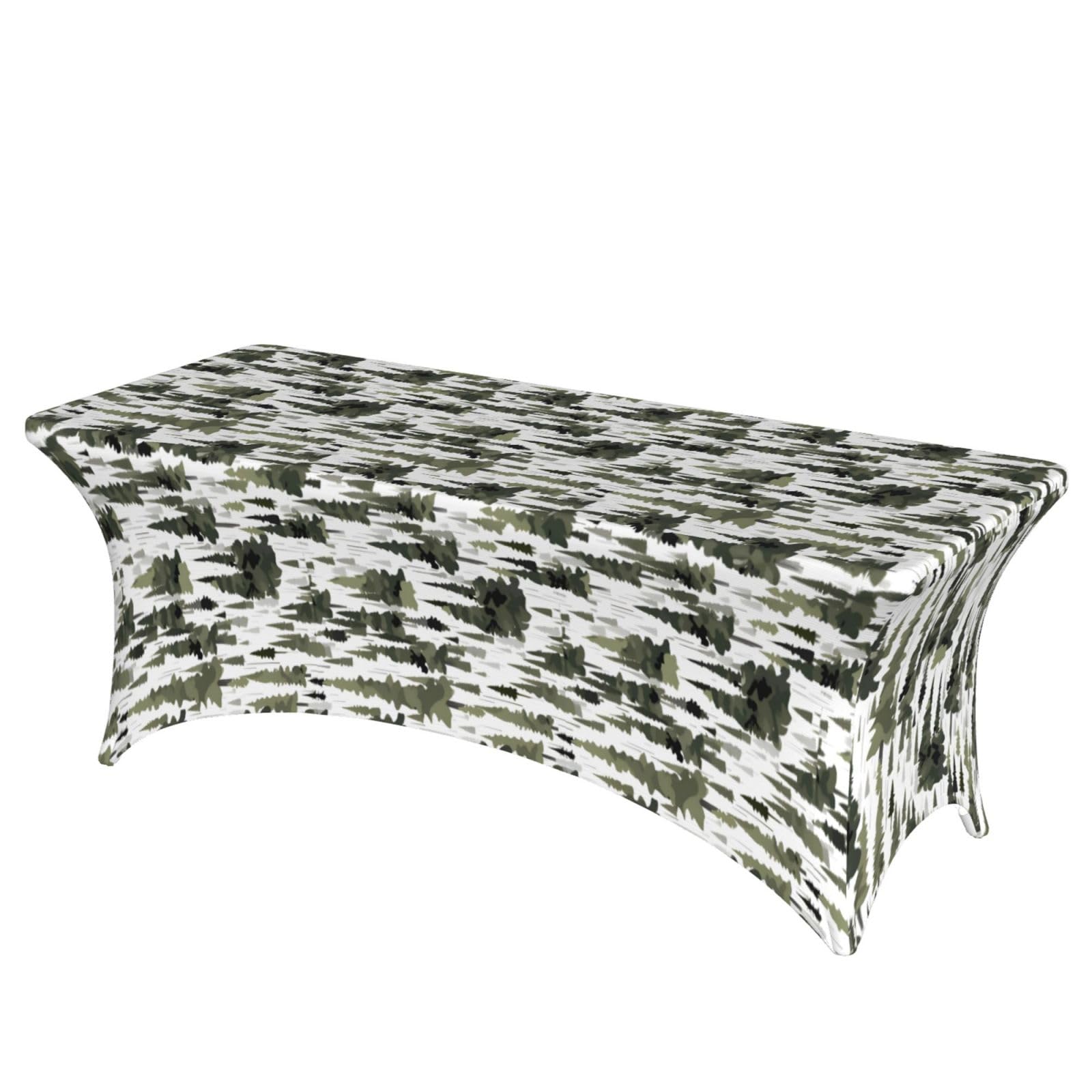 NImongt White Trees Camo Pattern Print Elastic Rectangular Tablecloth Holidays Family Banquet Wedding Party Table Cover