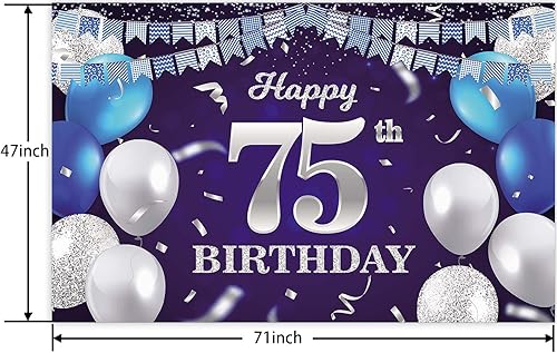 Vista 297 de Cartel de feliz cumpleaños número 31, globos azul marino, bandera de confeti a rayas, puntos de luz, saludos a 31 años, decoración temática