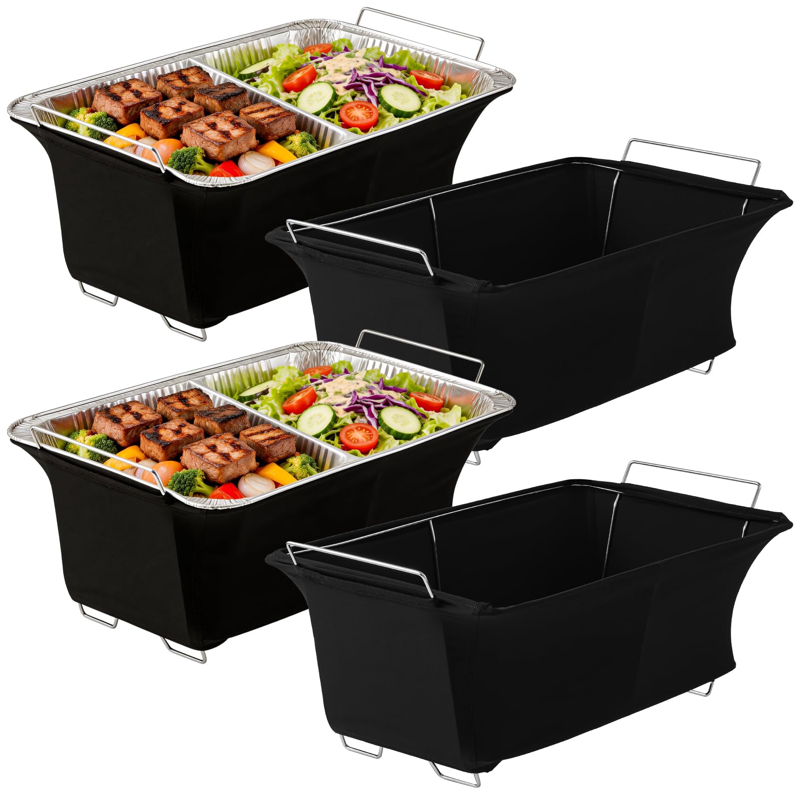 Photo 1 of 4 Pack Chafer Wind Guard, Chafer Stand Cover Windproof, Heat Retaining Chafing Dish Covers for Buffet, Machine Washable Fabric for Indoor & Outdoor Events, Wedding, Party, Camping (4, Black)