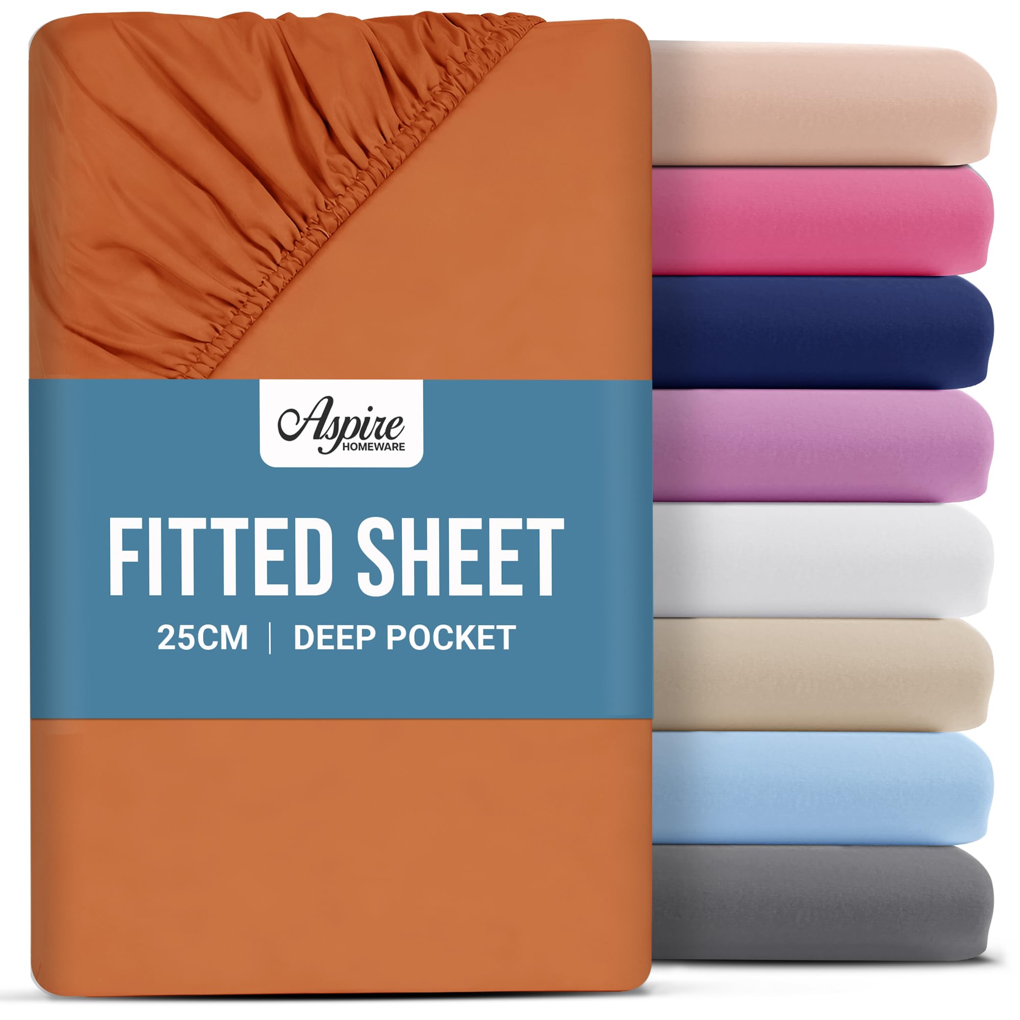 Aspire Homeware Double Fitted Sheet - 25 cm Deep Hotel Quality (Black) Bed Sheets - Soft & Breathable Fitted Bed Sheets Double - Anti-Wrinkle Easy Care Fitted Sheets — view 13