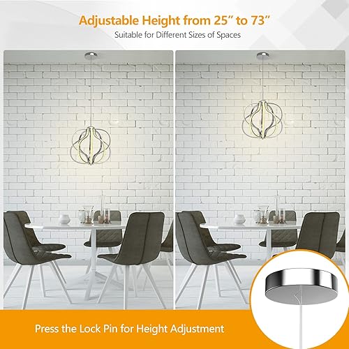 Miniatura 7 de Tangkula Candelabro LED moderno, lámpara colgante regulable con altura ajustable, lámpara de techo para dormitorio, sala de estar y comedor, LED