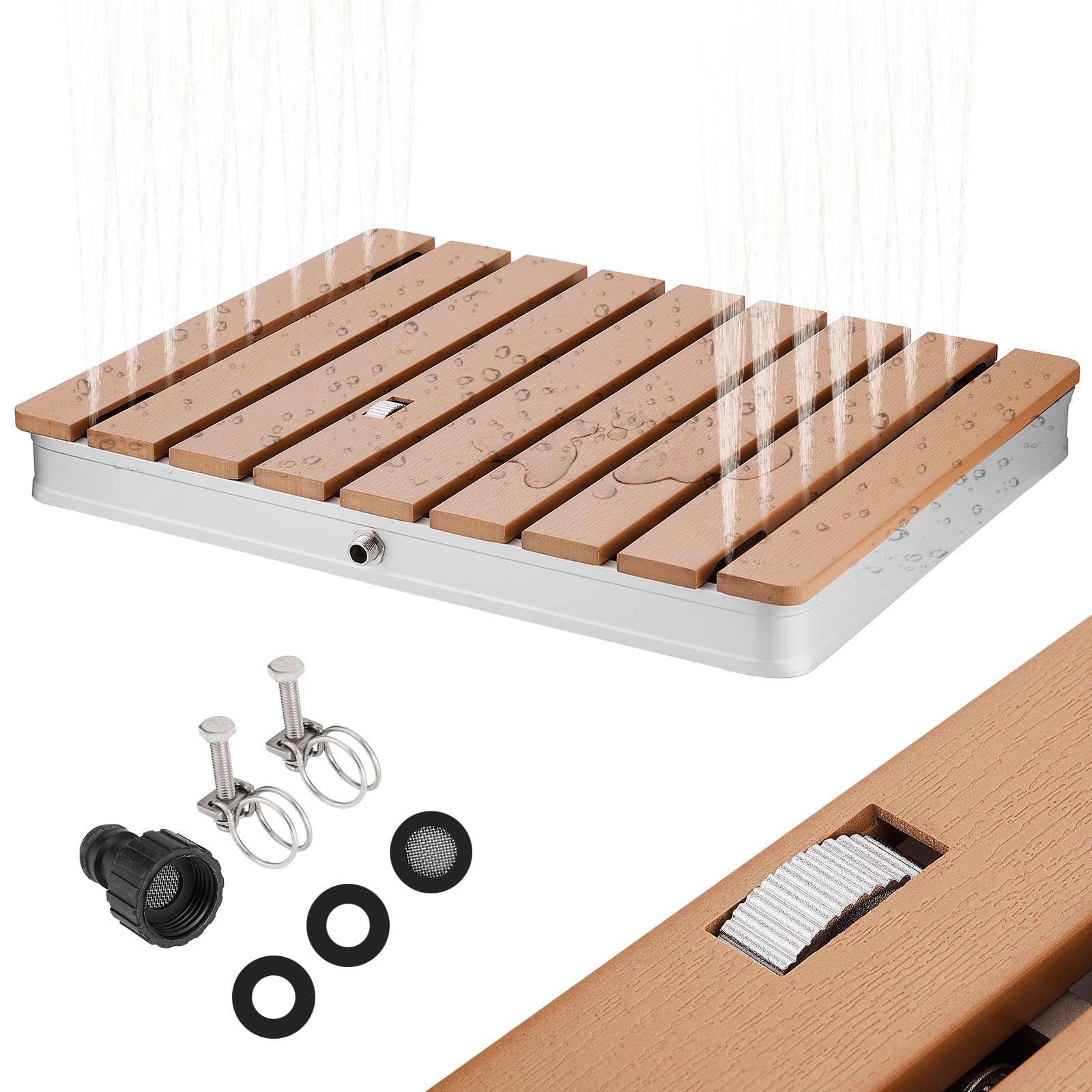 Gartendusche Aussendusche, Bodendusche Outdoor mit Fußrad Einstellbar für Pool Sauna, Fontänenhöhe bis zu 3m, rutschfest, UV & Wetterfest, für Standard Gartenschläuche (Rechteck)