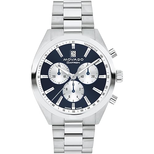 Movado Heritage Series Datron Men's Watch - Swiss Quartz Chronograph Movement, Stainless Steel Link Bracelet - 5 ATM Water Resistance - Sport Luxury Fashion Timepiece for Him - 41mm