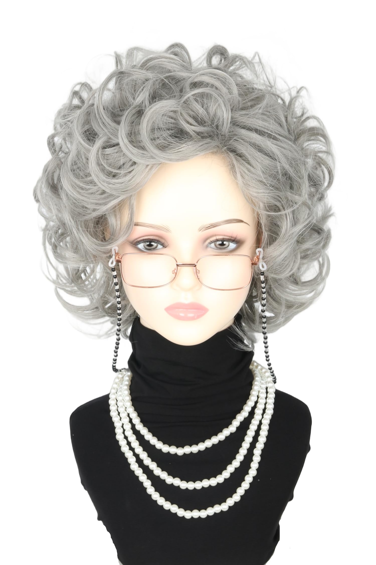 Old Lady Wig Costume Set for Women Gray Hair Granny Cosplay Halloween Party S8fb392f37bf9441284f3208894e69  main image 2