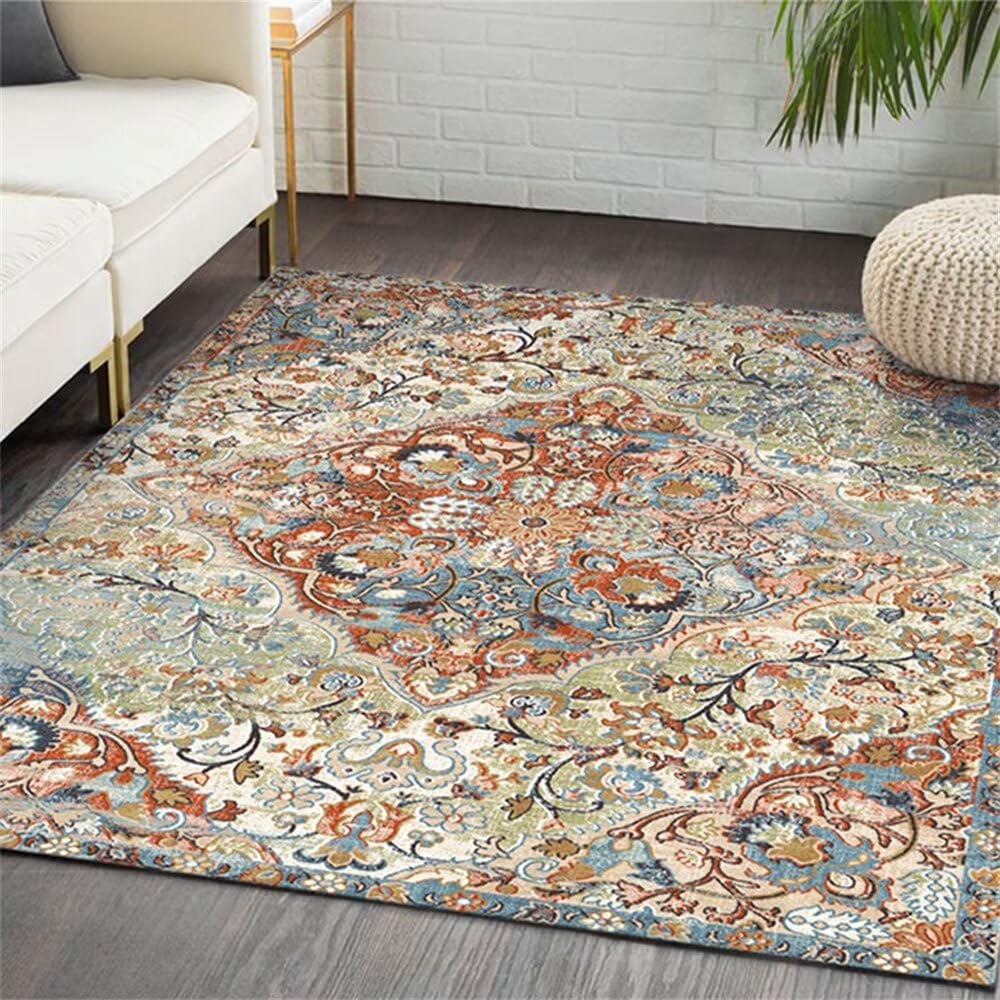Tapis de sol doux bleu 160 x 280 cm aux finitions soignées pour sublimer le séjour