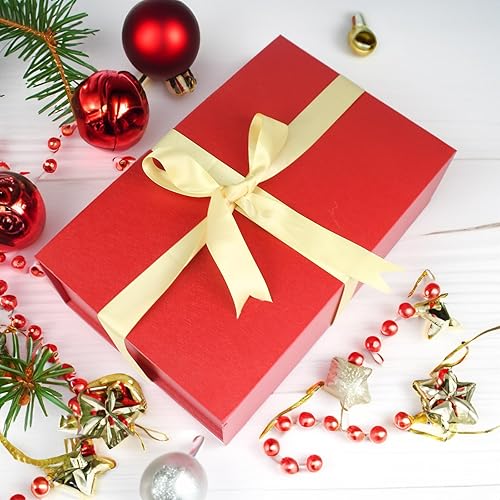 Miniatura 6 de YINUOYOUJIA Cajas de regalo grandes rojas con tapa, caja de regalo magnética de 14 x 9 x 4.5 pulgadas con cinta, tarjetas y sobres para regalos,