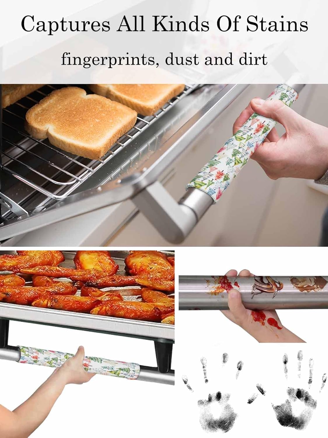 Christmas Tree Refrigerator Door Handle Covers Set of 2, Xmas Winter Kitchen Fridge Microwave Oven Dishwasher Stove Cabinet Handle Cloth Protectors, Washable Colorful Cartoon White Appliance Decor