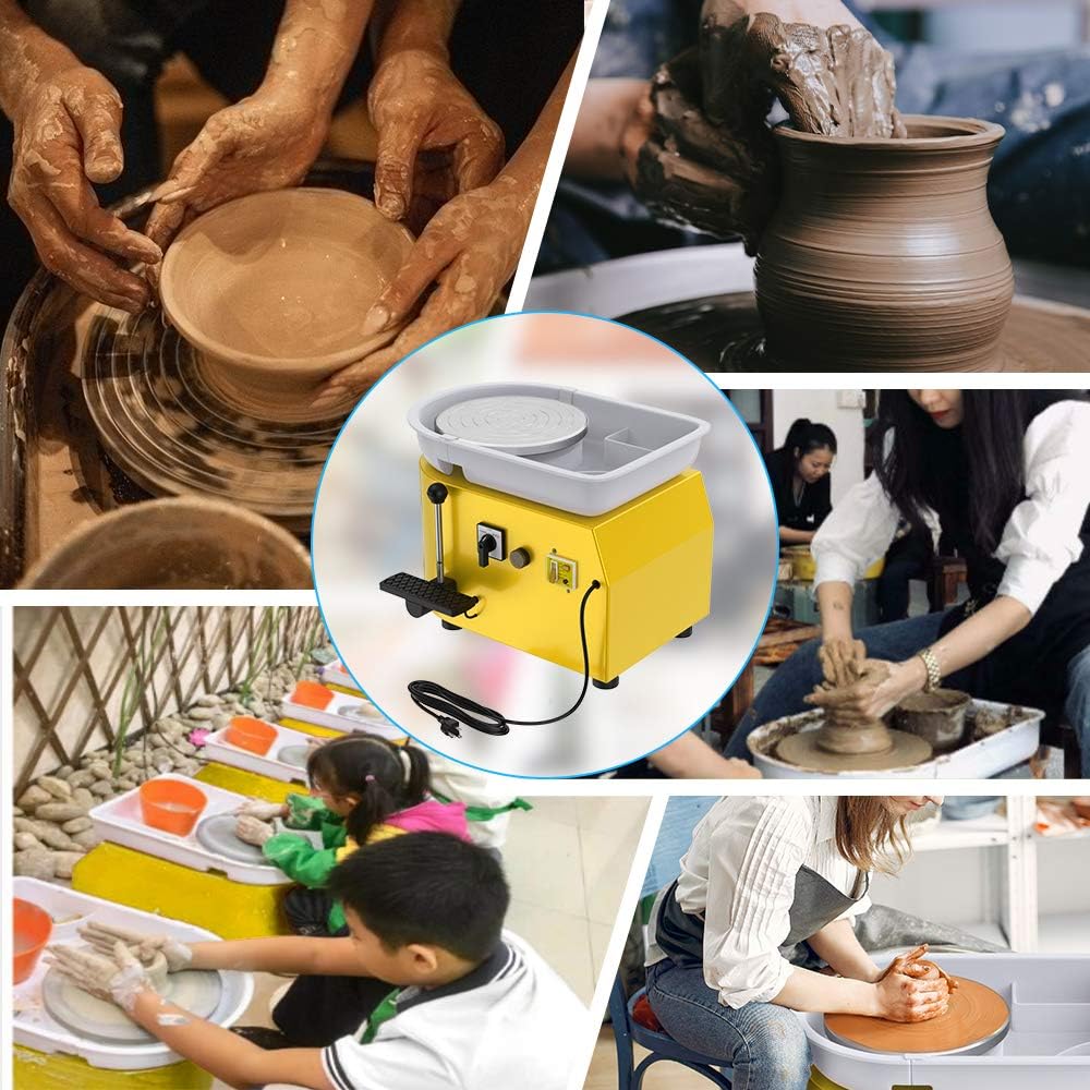 ANBULL 350w Electric Pottery Wheel Machine 25cm Removable ABS Basin,Pottery Ceramic Clay Work Forming Machine with Adjustable Lever and Feet Lever Pedal (Yellow)