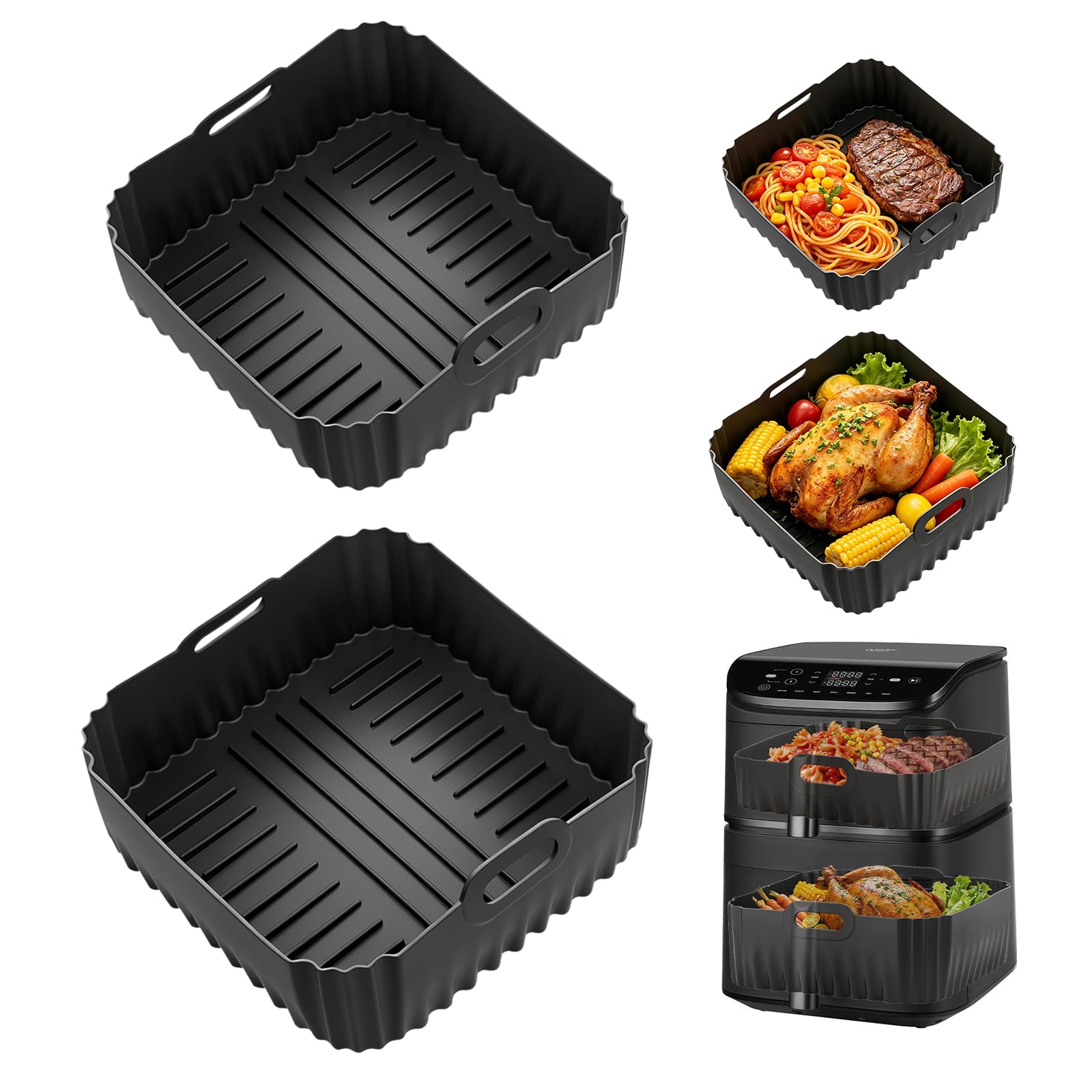 AiQInu 2 Piezas Molde Silicona Freidora de Aire, Molde Silicona Air Fryer Reutilizable, Accesorio para Freidora de Aire Caliente Doble Pila para Cosori DC111, DC112 y DC113S (6,5L y 4,3L)
