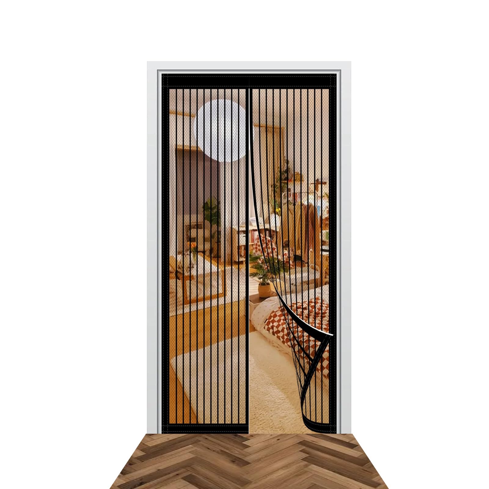 Magnetic Fly Screen Door 72 x 196 cm Easy to Install Without Drilling Door Fly Screen Curtain Automatically Closes/Keep Open Feature for Home Office Balcony Patio Garden, Black