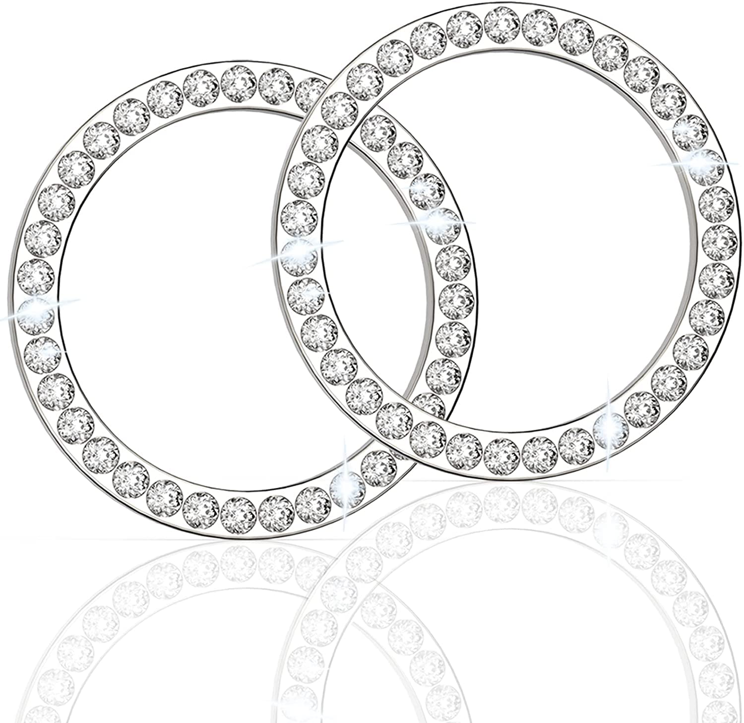 AUTOYSUR Engine Start Stop Button Cover Decoration Ring, 2Pcs Car Engine Start Button Accessories Interior, Push Start Stop Button Decoration Crystal Interior Ring (Moonlight Silver)