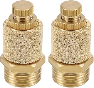 uxcell Top Adjustable Pneumatic Air Exhaust Silencer Muffler Copper 3/8 BSPT Gold Tone 2pcs