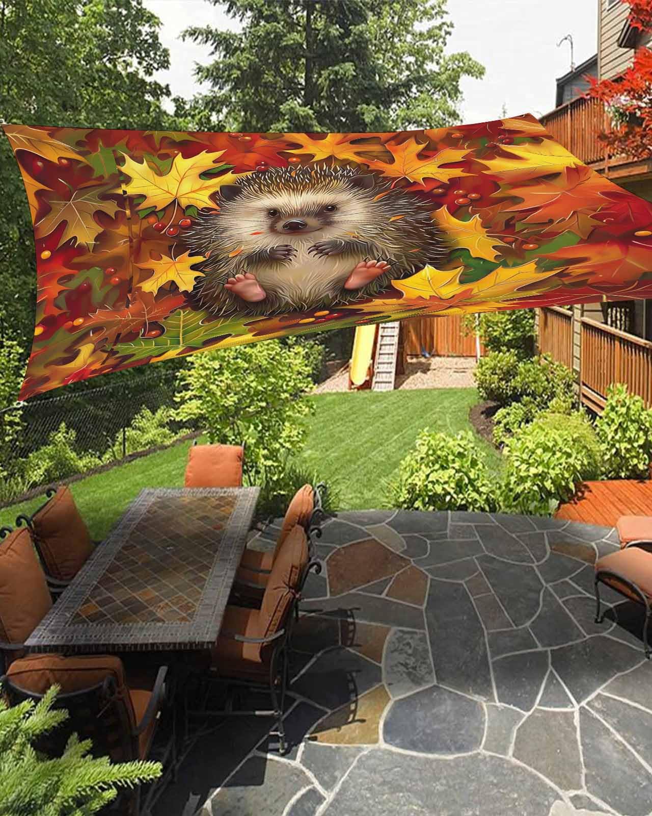 Sun Shade Sails Canopy 8'x10', Fall Maple Leaf Hedgehog Oil Painting Texture UV Protection Outdoor Shade Canopy, Rust Resistant Tear Patio Sail Shade for Sunshade Outdoor Patio Backyard Garden