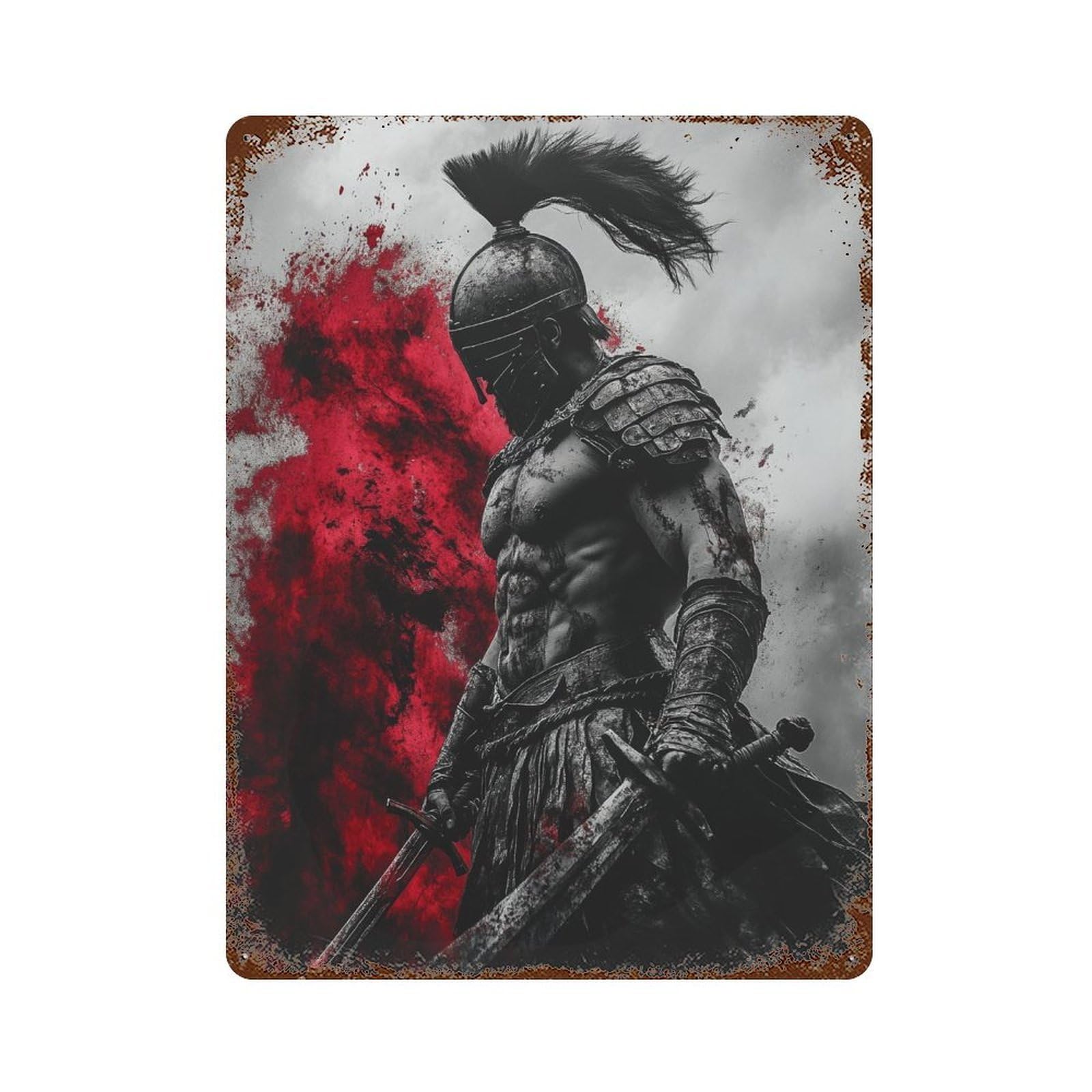 Aged Metal Wall Plaque with Gladiator Epic Battle Poster Design 15.7"x11.8", for Shed, Workshop And Garage Wall Decor, Decorative Metal Wall Art