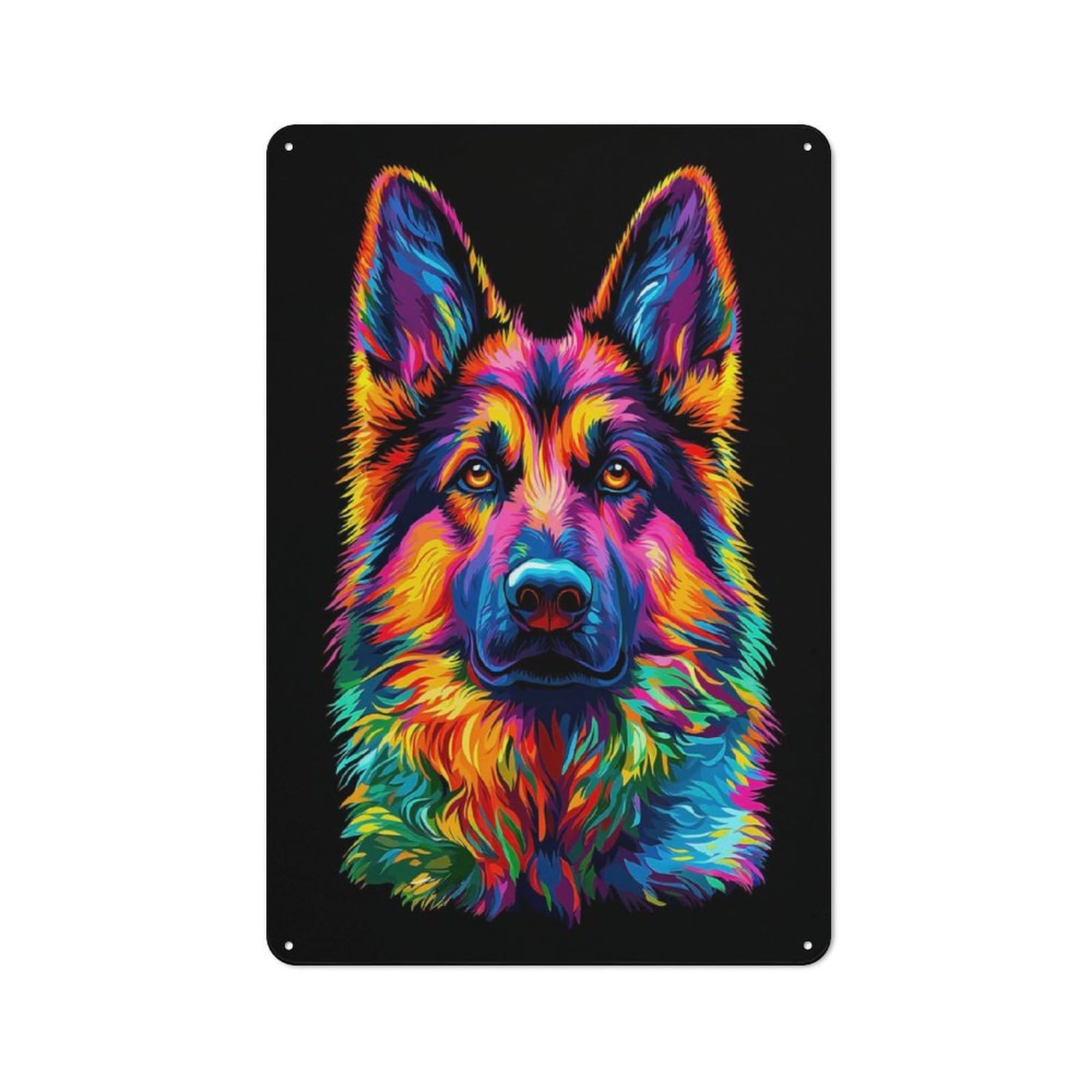 Tin Wall Plaque 30x20cm with Rainbow German Shepherd for Pub Or Café, with Clear Vintage Wall Decor Character