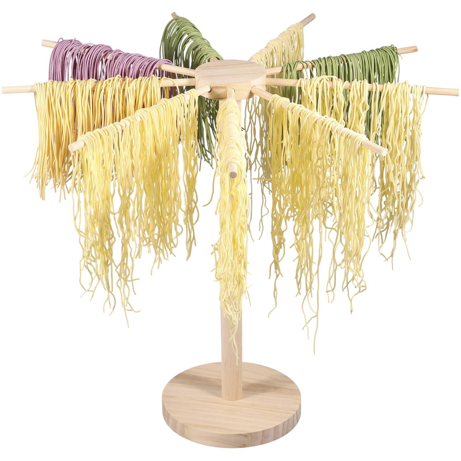 Asciugapasta In Legno Pieghevole WANDGU - 9 Bracci Rimovibili, Fino A 4.5kg, Per Pasta Fatta In Casa - Foto 8