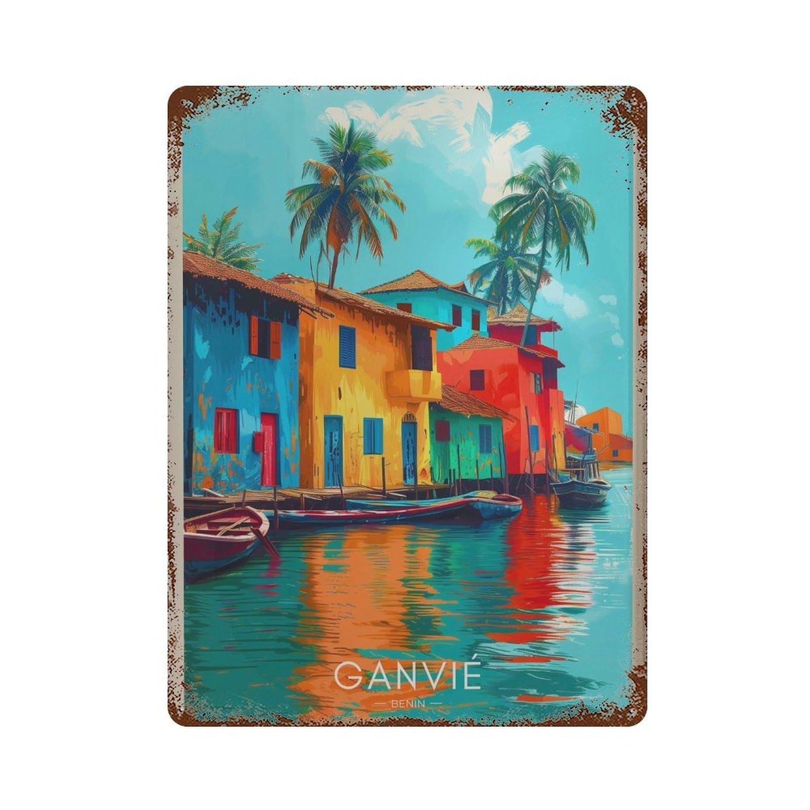 xiaoxiaoshen Ganvie Benin Travel Vibrant African Wall Decor Art Metal Tin Poster Modern Home Decor Art Home Bar Shop Decorations Vintage Sign 40x30cm