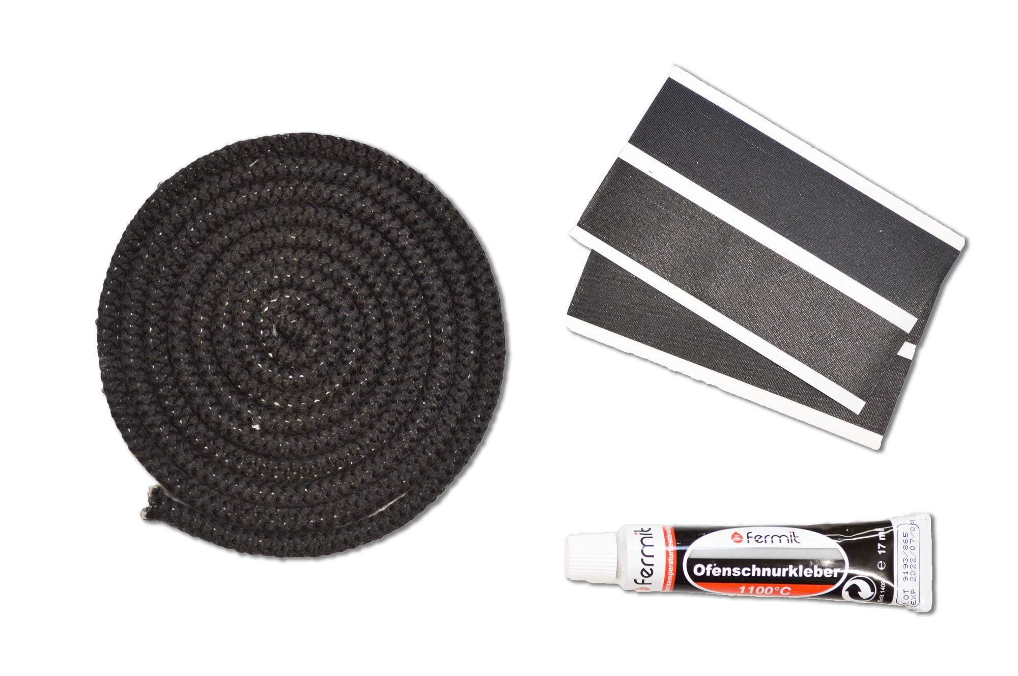 Bullenhitze Chimney Seal 2 m, Diameter 6 mm Disc Seal Cord Seal Set Including Glue and Ties Suitable for Austroflamm & Wamsler Fireplaces