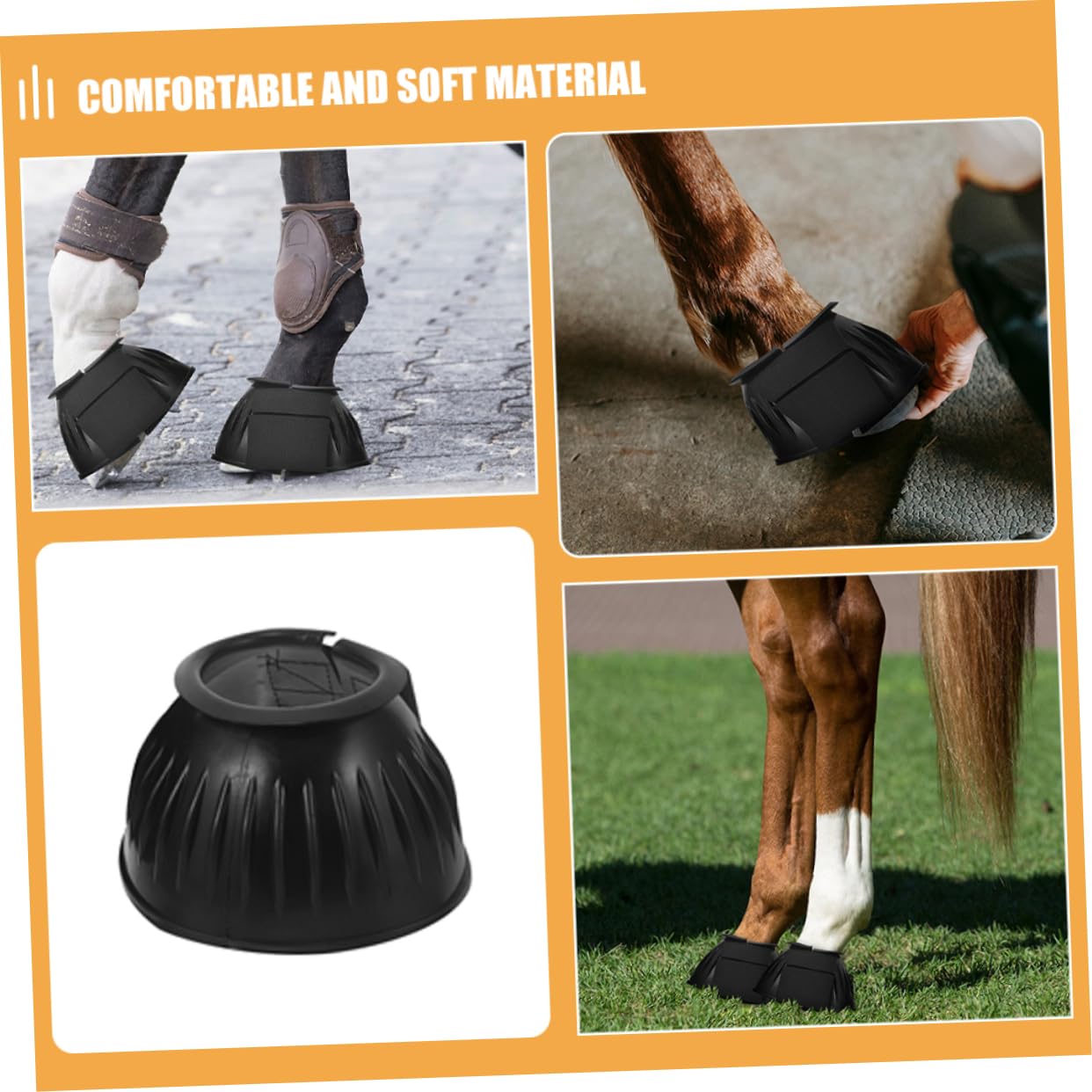 Pferdeglockenstiefel mit Anti Rutsch Schutz, 4 Stück aus Gummi, Schwarz